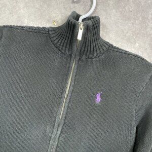 Ralph Lauren Sport Sweater Full Zip Womens Medium Black Purple Pony Casual